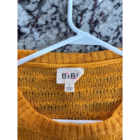 Bibi Sweater Size Large Striped Crewneck Long Sleeve Pullover Yellow White Cozy - Picture 3 of 7